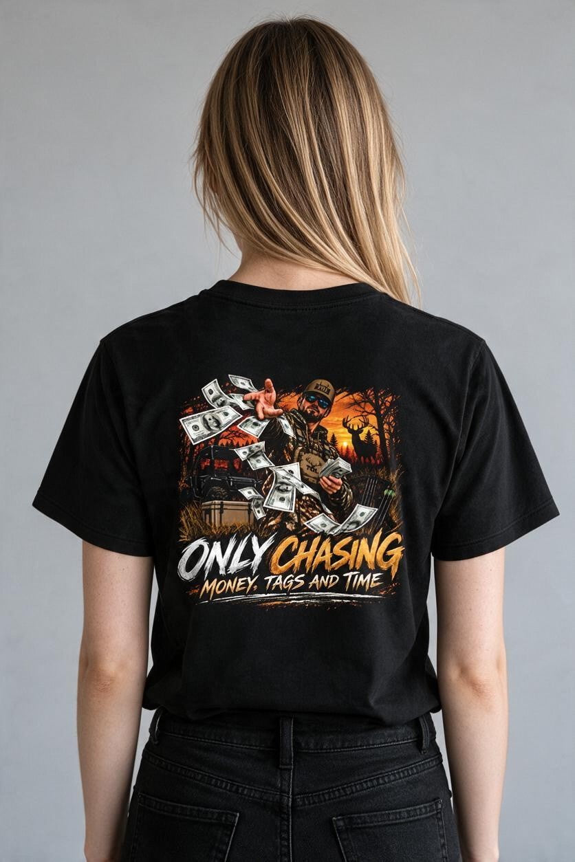 Only Chasing Money, Tags & Time Edition | Short-Sleeve Unisex Hunting T-Shirt